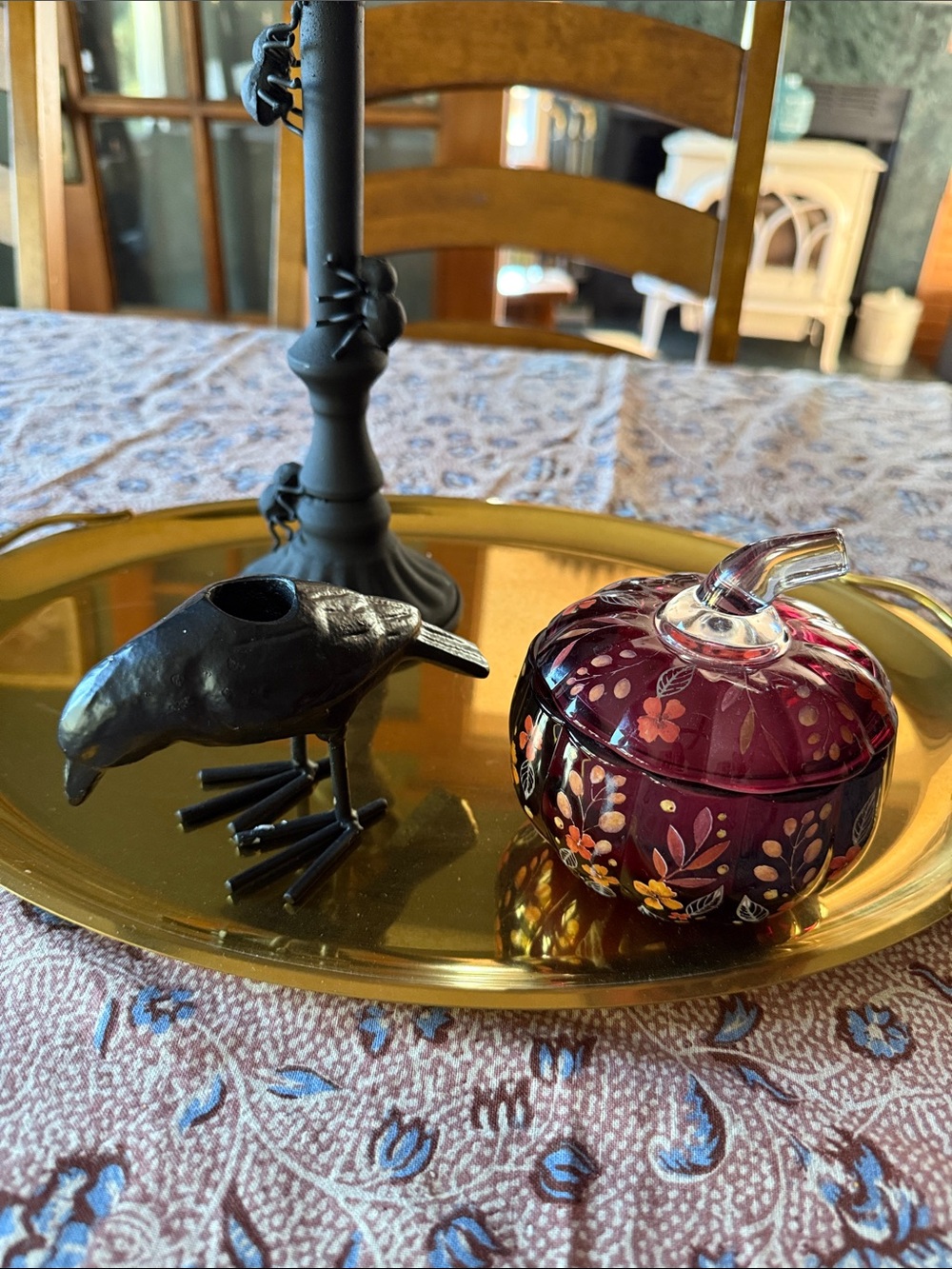 Anthropologie Crow Taper Candle Holder in black.